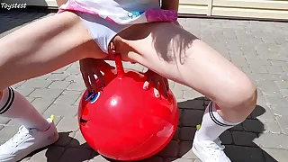 Horny Stepsister Riding Fitness Ball with Ape PENETRATION